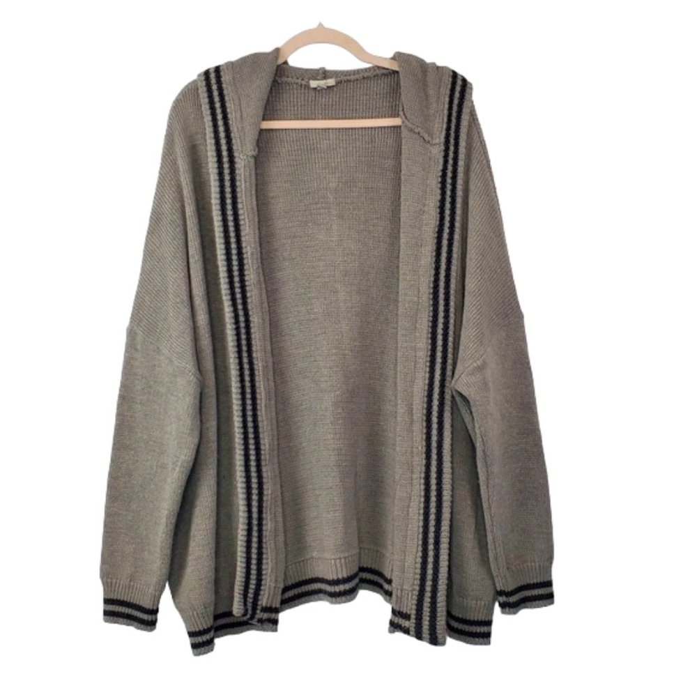 Urban Outfitters Ecote Gray Striped Oversized Hooded Open Cardigan